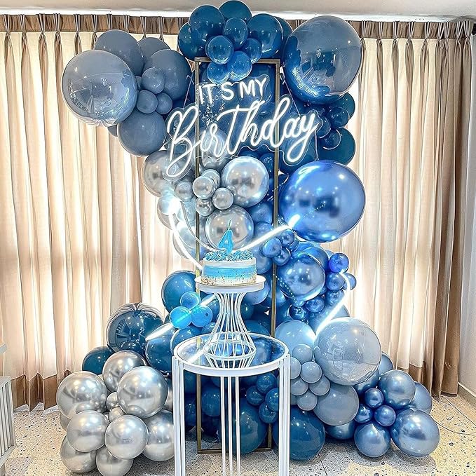 Togvu Metallic Blue Balloons Different Size, 123 Packs Blue Balloons Arch Kit, Pack of 18 12 10 5 Inch Chrome Blue Balloons Garland for Graduation Baby Shower Birthday Wedding Decoration