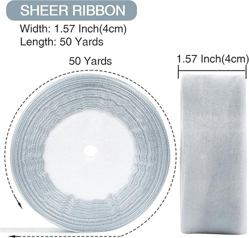 1-1/2 Inch x 50 Yards Sheer Organza Ribbon Chiffon Ribbon for Gift Wedding Flower Bouquet Wrapping Decorations Crafts (Dusty Blue)