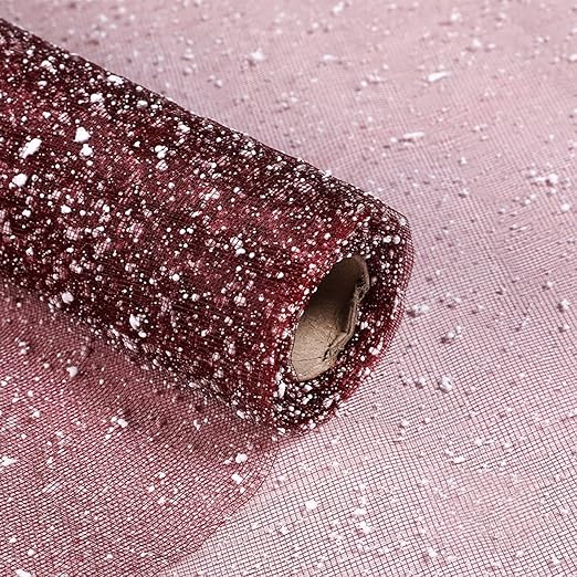 Korean Style Flower Wrapping Mesh Snow Dot Yarn Floral Bouquet Wrapping Paper Gift Packaging Supplies for Fresh Flowers,DIY Crafts 1Roll 19.7inch x 4Yard (Wine Red)