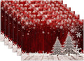 Christmas Tree Placemats Set of 6, Winter Snowflakes Linen Place Mat Washable Stain Resistant Table Mats for Farmhouse Kitchen Dining Party Wedding Decor 12x18 Inch