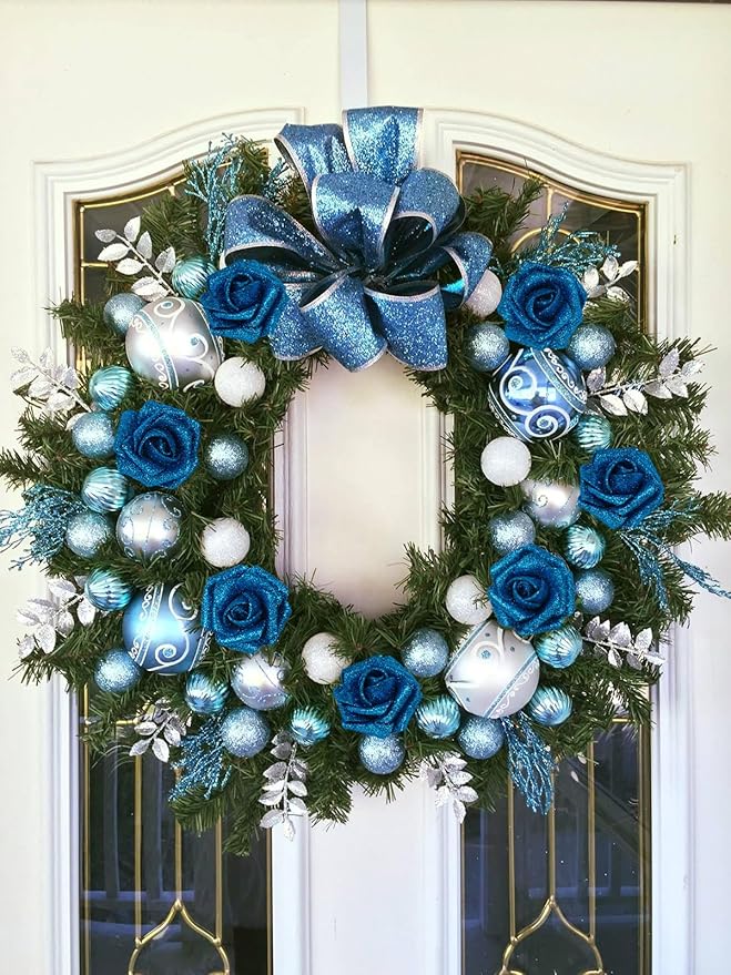Blue Roses Artificial Flowers 30 PCS 2.17 in Glitter Roses Foam Flowers Glitter Flowers with Stem for DIY Wedding Bridal Bouquet Party Centerpieces Decor(Blue)