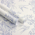 Cream White and Blue Peel and Stick Wallpaper Vintage Floral Contact Paper 16.9"x 393.7" Blue Floral Wallpaper Peel and Stick Birds Self Adhesive Removable Wall Paper for Bedroom Bathroom