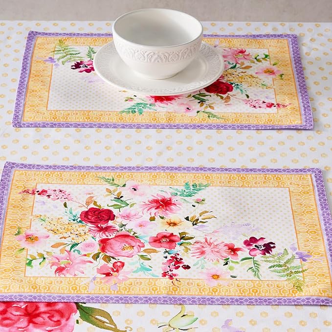 Maison d' Hermine Placemat 100% Combed Cotton Premium Cloth Placemats 13"x19" Decorative Washable Place Mats for Home, Kitchen, Dining, Cocktail Parties & Camping - Summer Joy (Set of 4)