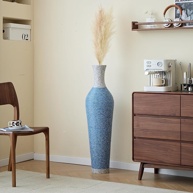 Large Hand-Woven Bamboo Floor Vase, Tall Home Decor Floor Vase for Fake Flower Dried, Flower Holder for Living Room, Bedroom, Dining Room, Entryway, Hallway