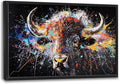 Large Graffiti Highland Cow Wall Art for Living Room, Framed Oversized Bison Buffalo Wall Decor Banksy Canvas Painting Animal Pictures Modern Artwork for Living Room Bedroom Office 36"x24"