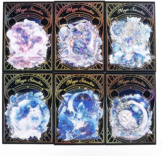Magical PET Sticker Set, 60Pcs Fantasy Holographic Stickers for Scrapbooking, Journaling, DIY Crafts, and Collage Supplies
