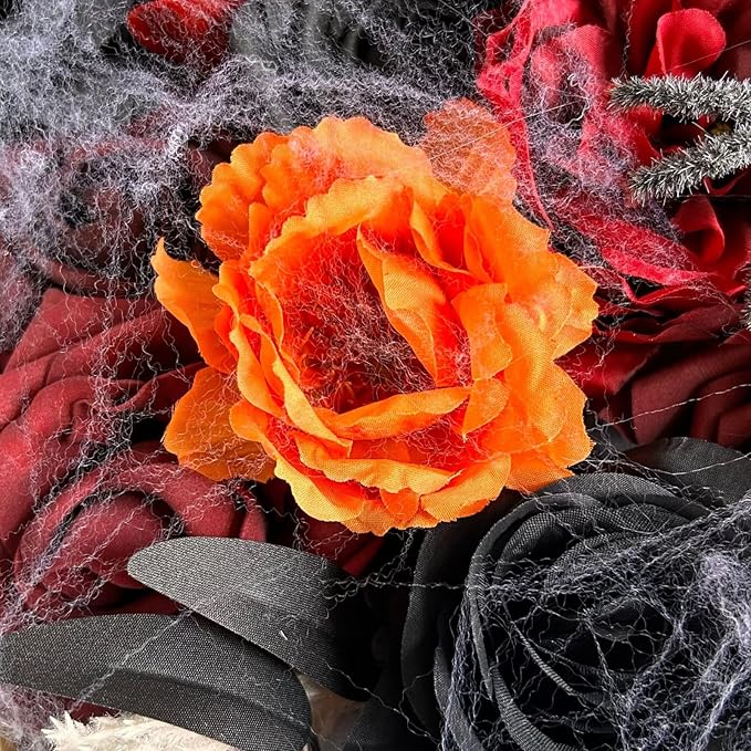 ASTRYAS Artificial Flowers Combo Orange Black Burgundy Peonies Roses Flower for DIY Wedding Bouquet Bridal Party Table Centerpieces Floral Arrangement Home Halloween Decor