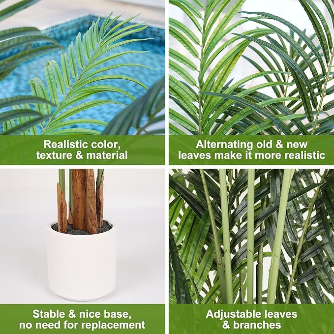Artificial Palm Tree 7.2Ft Tall Fake Potted Plant Faux Silk Green Floor Decorative Large Artificial Plants Indoor for Office Home Living Room Outdoor Decor