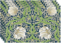 William Morris Flower Placemats Set of 4, Retro Boho Botanical Plant Place Mats, Heat Resistant Non Slip Cotton Linen Dining Table Mats for Home Kitchen Party 18x12 Inch