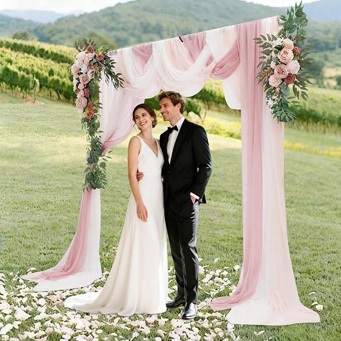 Artificial Wedding Arch Flowers Kit (Pack of 5),2pcs Artificial Hanging Flower Arch Decor,for Wedding Ceremony Arbor Reception Backdrop Rose Floral Party Outdoor Decoration Pink