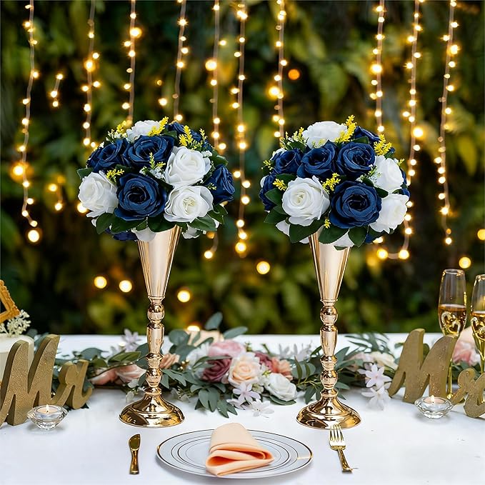 Flower Centerpieces for Wedding Tables: Wedding Table Decorations Navy Blue & White Flower Balls Centerpieces for Engagement Cerebration Party Center Pieces 10 Packs