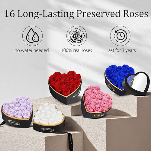 16 Preserved Roses in Heart Shape Gift Box for Her - Forever Flowers for Delivery, Eternal Rose Mothers Gifts for Mom, Wife Anniversary Birthday Gifts for Women, White