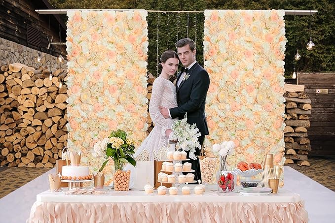 Champagne White Wedding Flower Backdrop 5ftx3.74ft Artificial Floral Backdrop Wall Panels for Bridal Shower Birthday Party Decor