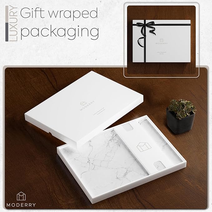 Set of 4 Heat Resistant Cork Placemats for Dining Table with Free Set of 4 Matching Drink Coasters Marble Design 16 x 12 Inches Cork Backed Hard Placemats (White Marble)