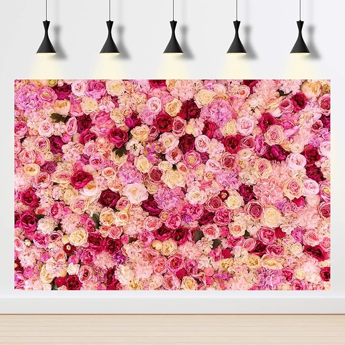 Roses Flowers Backdrop Valentine's Day Pink Red Rose Photography Background Various Floral Roses Backdrop for Anniversary Birthday Wedding Baby Shower Children Adults Photo Prop Backgrounds 20x10ft
