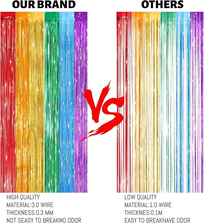 Keyali 2 Pack 3.3 * 8.3 ft Foil Curtain Metallic Tinsel Fringe Curtains Photo Booth Props Backdrop for Birthday Wedding Engagement Baby Shower Christmas Holiday Celebration Party，Rainbow