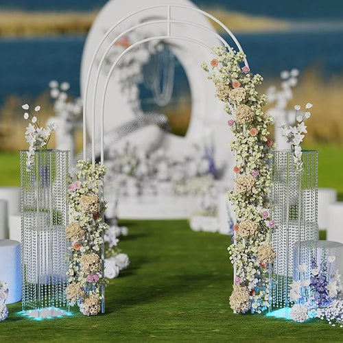 2-Pack 48" Clear Acrylic Wedding Pillars with Remote LED Lights, Crystal Bead Flower Pedestal Stands for Elegant Wedding Ceremony, Party, Holiday Events & Seasonal Decorations