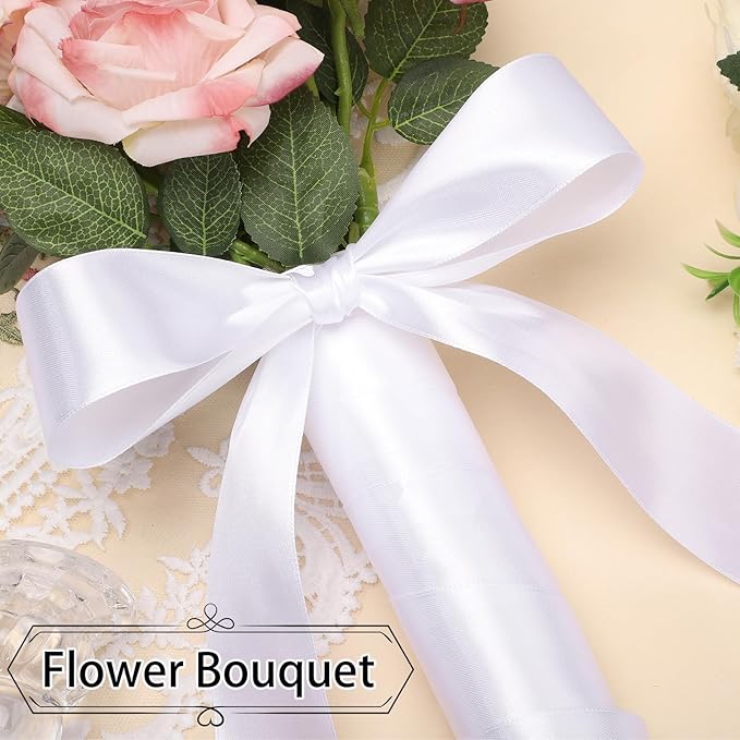 White Ribbon 60 Yards 1 1/2 inch White Satin Ribbon Wide Gift Ribbons for Flower Floral Arrangement Gift Wrapping Chair Cheer Bows Wedding Bride Sash Baby Shower Christmas Bedroom Decor