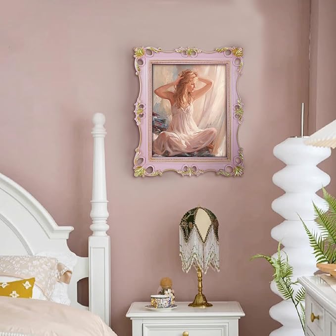 SIMON'S SHOP 8x10 Picture Frame for Wall and Table-top, Vintage Picture Frames 8x10, Rococo Style Pink Photo Display Portrait or Landscape Orientation