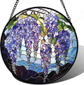 Stained Glass Window Hanging, Purple Wisteria Flowers Suncatcher for Doors Window Home Plant Sun Catchers Decoration Mother's Day Birthday Gifts for Women, Men, and Mom 15x15 in