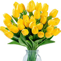 Sggvecsy 15 Pcs Fake Tulips Artificial Flowers Real Touch PU Faux Flowers Tulip Stems for Wedding Spring Bouquet Floral Arrangement Home Party Office Decorations for Mother's Day (Dark Yellow)