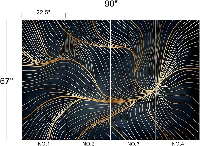 Eierme-Golden Abstract line Pattern Waves Mural Wallpaper Peel and Stick 90" x 67"