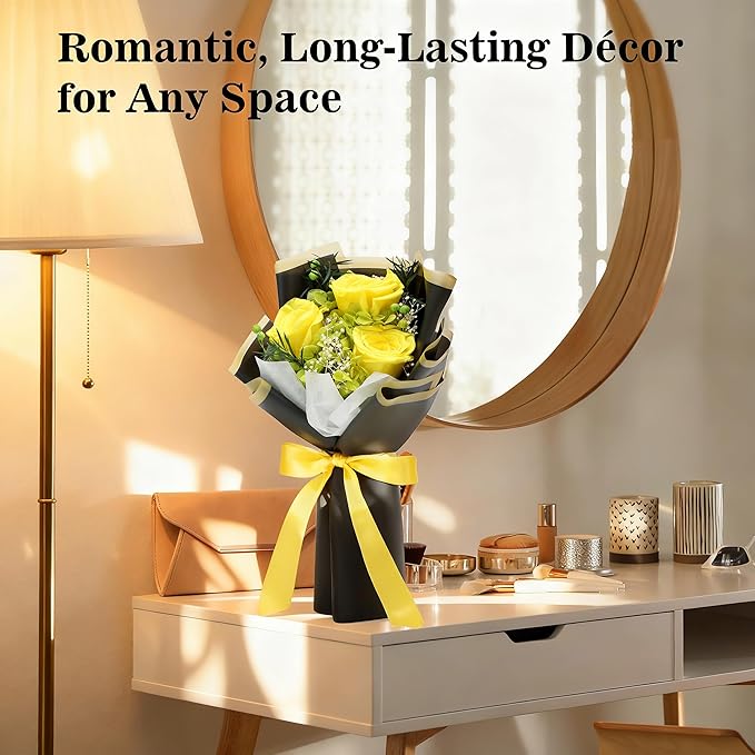 Flower Bouquet Gifts for Her, Flowers for Delivery Prime, Preserved Roses Flower Gifts for Women, Valentines Flowers, Mom Gifts from Daughter Son, Birthday Gifts, Real Roses,Yellow Roses