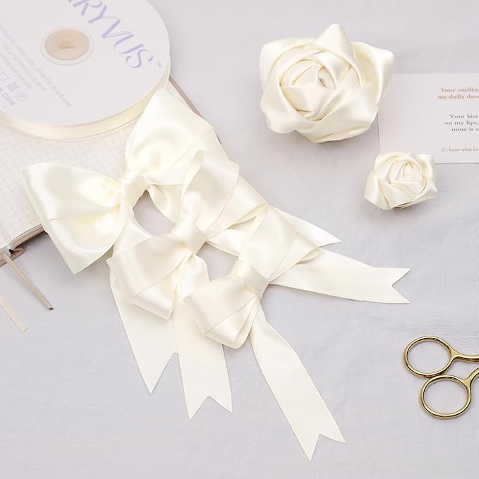 Ivory Satin Ribbon, Double Faced 1 Inch X 25 Yards Ivory Ribbon, Premium Satin Ribbon for Gift Wrapping, Crafts, Hair Bow Making, Sewing, Flower Bouquet, Wedding Party Decor