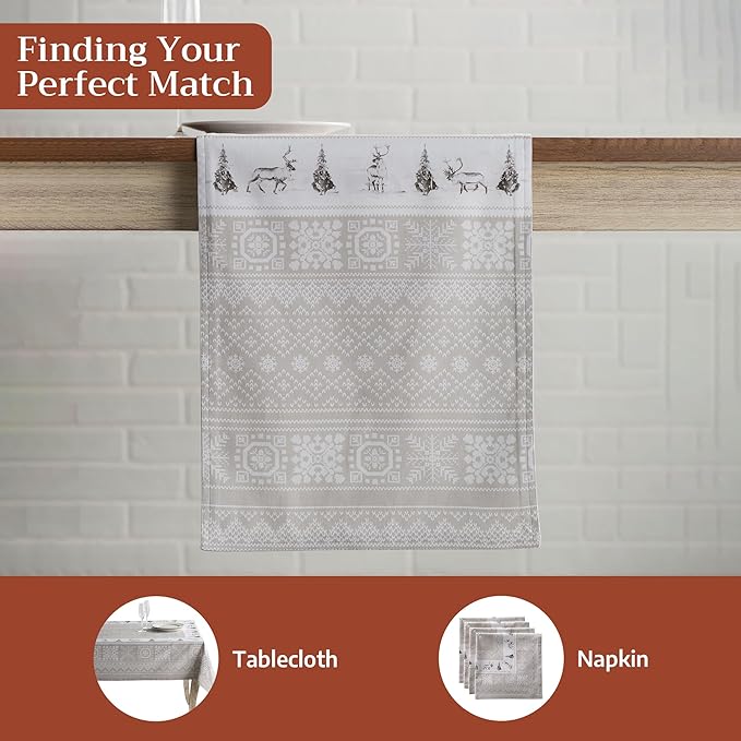 Maison d' Hermine Table Runner 100% Cotton Single Layer Table Runners 48 inches Long for Thanksgiving Christmas Decorations Home Kitchen Dining Party Wedding (Cozy Christmas, 14.5" x 48")