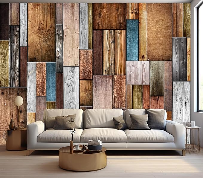 Eierme-Vintage Color of Old Wooden Wall Background Texture Mural Wallpaper Peel and Stick 137" x 102"