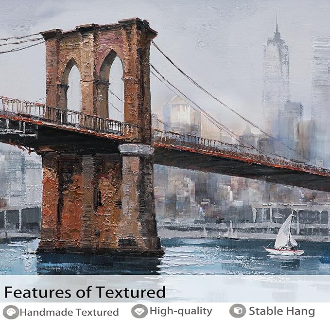 Ardemy Brooklyn Bridge Canvas Wall Art Abstract Skyline New York City Painting Prints, Modern Brooklyn Bridge Colorful NYC Picture Framed for Bedroom Living Room Home Office Wall Decor Large Size
