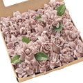 Floroom Artificial Gardenia Flowers 2.7" 25pcs Real Looking Dusty Rose Foam Fake Flowers with Stems for DIY Wedding Bouquets Bridal Shower Centerpieces Floral Arrangements Party Tables Decorations