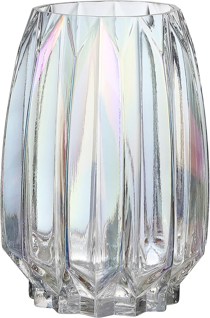 Glass Vase - Modern Ribbed Glass Vase for Flowers, Candles, and Decorative Accents -Black Grey, Amber, Clear and Colored Tall/Short Glass Vase for Centerpieces Home Table Decor (Colored, H-7.87inch)