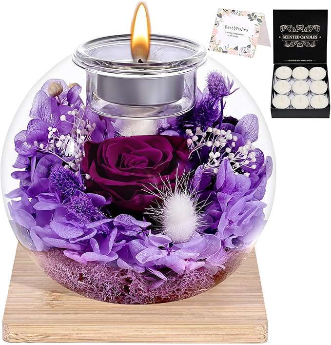 Christmas Birthday Gifts for Women Preserved Roses in Glass Dome with Scented - Romantic Preserved Flower for Women, Girlfriend, Wife, Mom, Grandma, Sister, Her-Purple