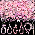 Assorted 200-260PCS Pink Acrylic Beads for Bracelet Making, Flower Bow Candy GummyBear Bracelet Charms,Cute Beads for Jewelry Making DIY Necklace Keychain Phone Charm Christmas Gift