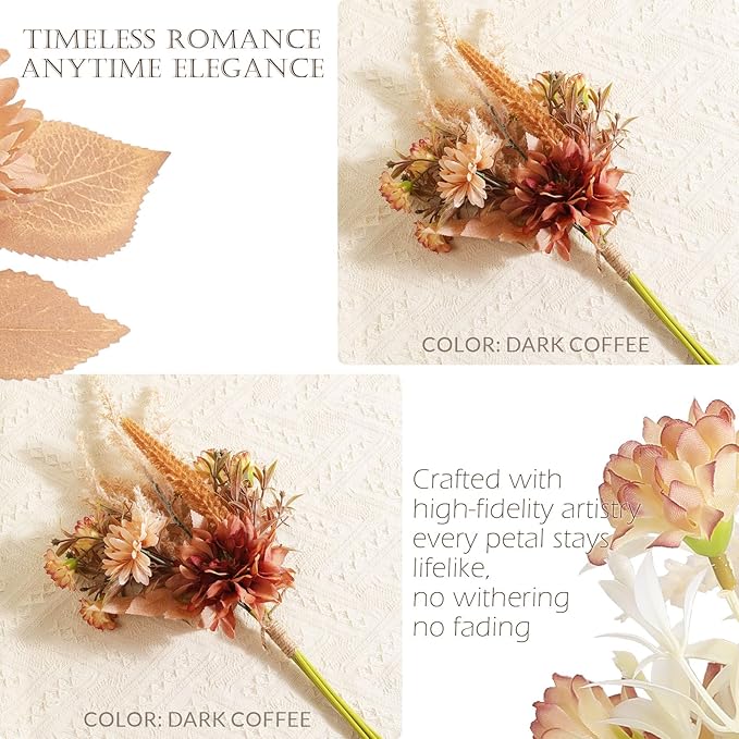 Fake Flower Bouquet, Faux Flower Arrangement for Decorating Kitchens, Bedrooms, Bathrooms, Realistic Artificial Flowers Made of Silk & Plastic, Floral Decoration with Dahlia & Small Blossoms