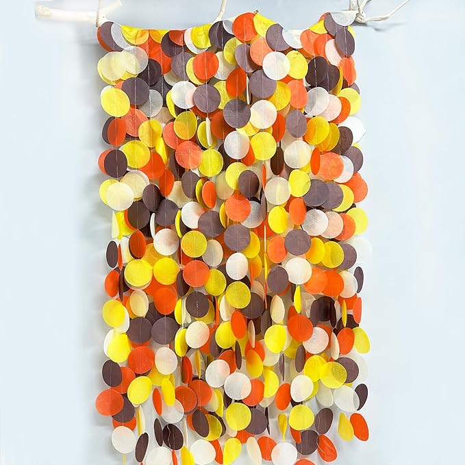 205Ft Fall Party Decorations Big Circle Dots Backdrop Garland Orange Brown Yellow Beige Tissue Paper Polka Dot Hanging Streamers for Birthday Wedding Fall Autumn Thanksgiving Harvest Party Supplies