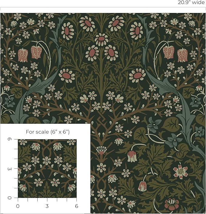 NextWall Seabrook Designs Victorian Garden Floral Vintage Prepasted Wallpaper (Greenery)