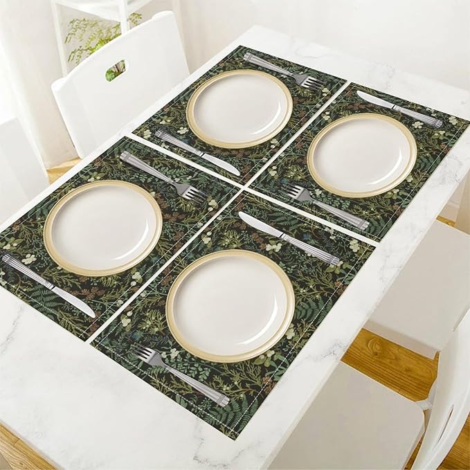 Vintage Botanical Placemats Set of 4, 17x12 Inch Rustic Farmhouse Retro Plant Green Nature Art Print Table Mats for Home Party Kitchen Dining Decor