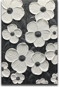 moshinart 24 x 36in Hand-Painted Oil Painting 3D Texture Black White Grey Modern Minimalist Black Abstract Wall Art, Home Office Wall Decoration Petal