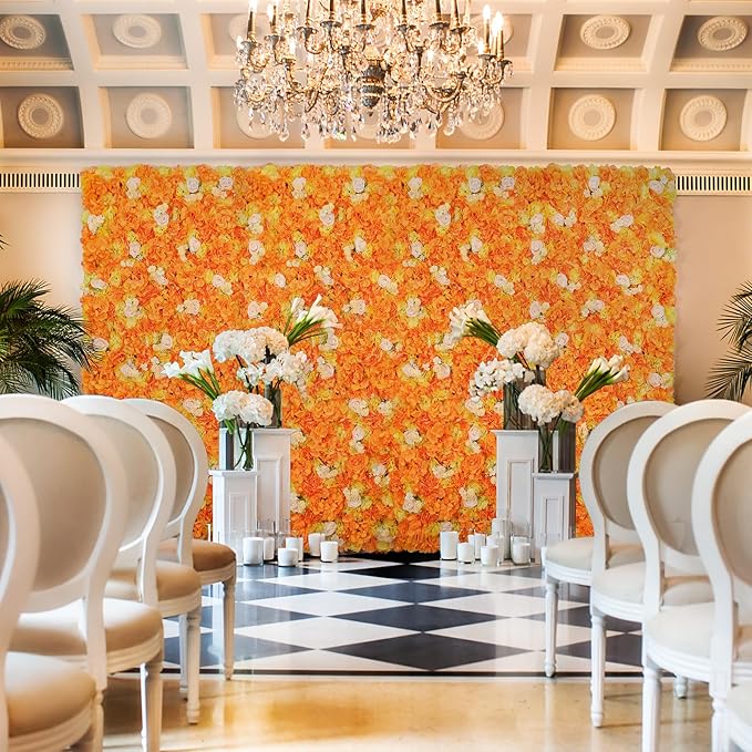 Flower Wall Backdrop 9pcs 16.5x16.5 Inch Flower Wall Decor Artificial Floral Wall Panel Ideal for Wedding Celebrations, Festive Party Birthday Backdrops and Elegant Home Decor