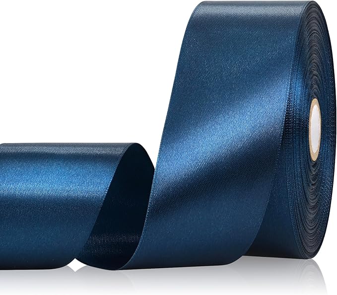 Navy Blue Ribbon 2 Inch 60 Yards, Deep Blue Satin Ribbon for Flower Bouquet, Crafts, Gift Wrapping, Baby Shower, Christmas, Easter, DIY Bows and Wedding