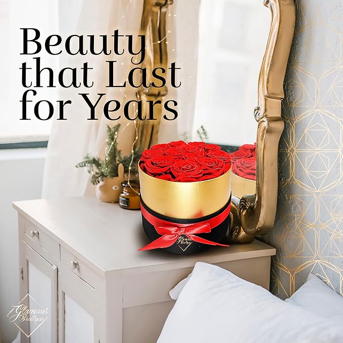 GLAMOUR BOUTIQUE Eternal Preserved Roses in a Box - Flowers Forever, Rose Forever in a Box for Wife, Birthday Gifts for Her, 12 Roses, Red