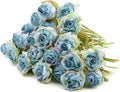 Rose Artificial Flower 28pcs Realistic Faux Silk Roses Fake Flowers Bouquets Arrangements Decor for Wedding Spring Mother's Day, Home Table Decorations, Blue Flower