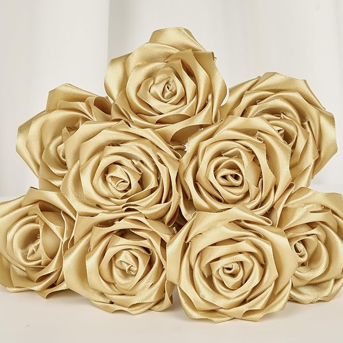 1-1/2 Inch Wide Champaign Gold Satin Ribbon, 50 Yards Solid Polyester Fabric Ribbon for Roses Making, Gift Wrapping, Christmas, Wedding Decorations, Crafts, Bows