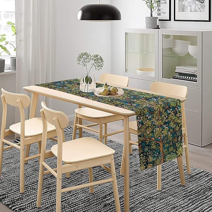 William Morris Floral Table Runner, Vintage Green Botanical Printed Table Runner for Home Kitchen Dining Table Decoration,13x108 Inch