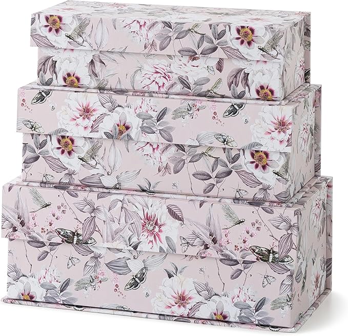 Soul & Lane Decorative Storage Boxes with Lids, Set of 3 Memory Keepsake Boxes with Magnetic Closure, Cardboard Storage for Photos, Documents, Gifts, Home Decor, Blush Whisper