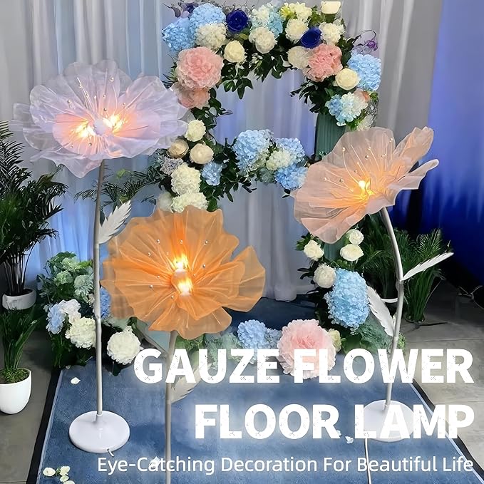 Giant Flowers Decoration, 5.25 ft Large Gauze Floral with LED Lamp, Wedding Decorations for Reception, Birthday Christmas Party Banquet Backdrop Decor, Shop Window Display, Pink
