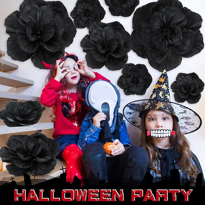Giant Paper Flowers Artificial Large Paper Flower Decoration for Handcrafted Wall Backdrop Christmas Mexican Wedding Graduation Bridal Shower Birthday Party Supplies(Black,12 Pcs)