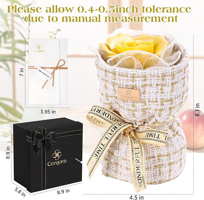 Eternal Love Ceramic Flower Bouquet - Handmade Yellow Ceramic Blossoms with Fragrance, The Perfect Luxury Gift Box for Her Anniversary/Birthday/Mother’s Day/Christmas, Includes Greeting Card